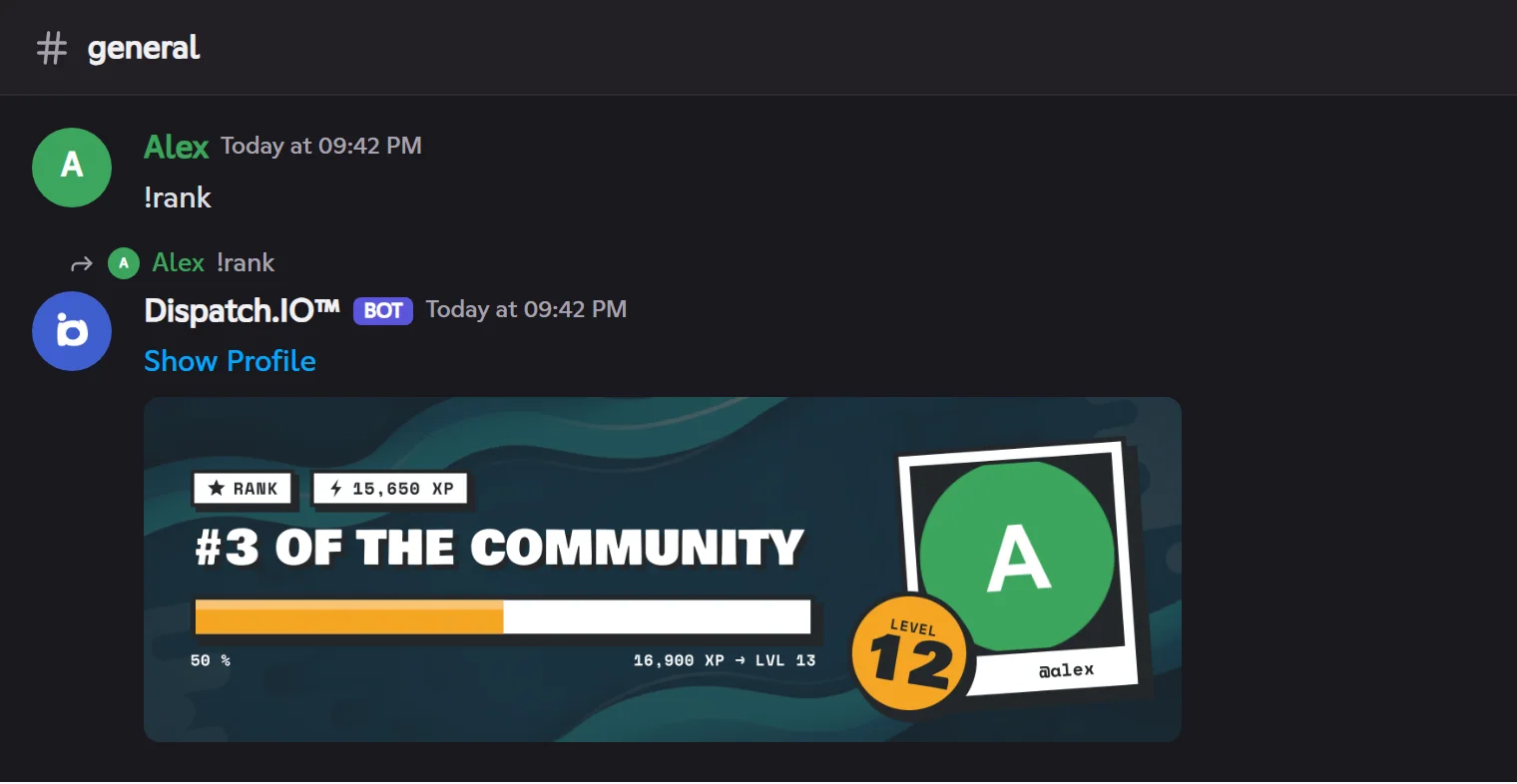Alex's rank card