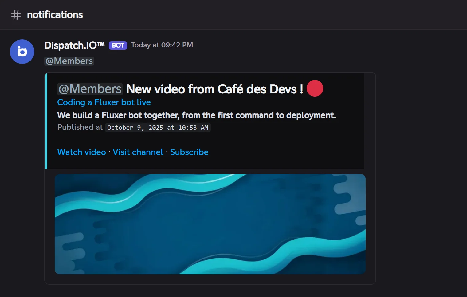 A YouTube video announcement, with the chosen role's mention. New YouTube video announcement