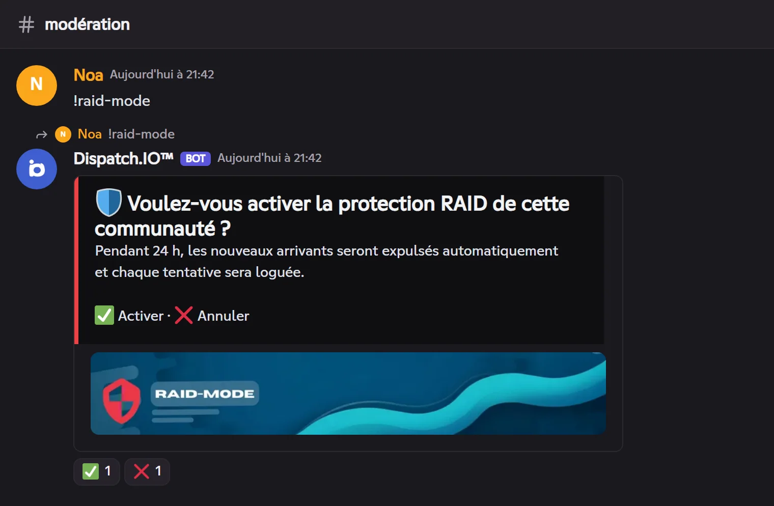 Question de !raid-mode avec ✅ et ❌