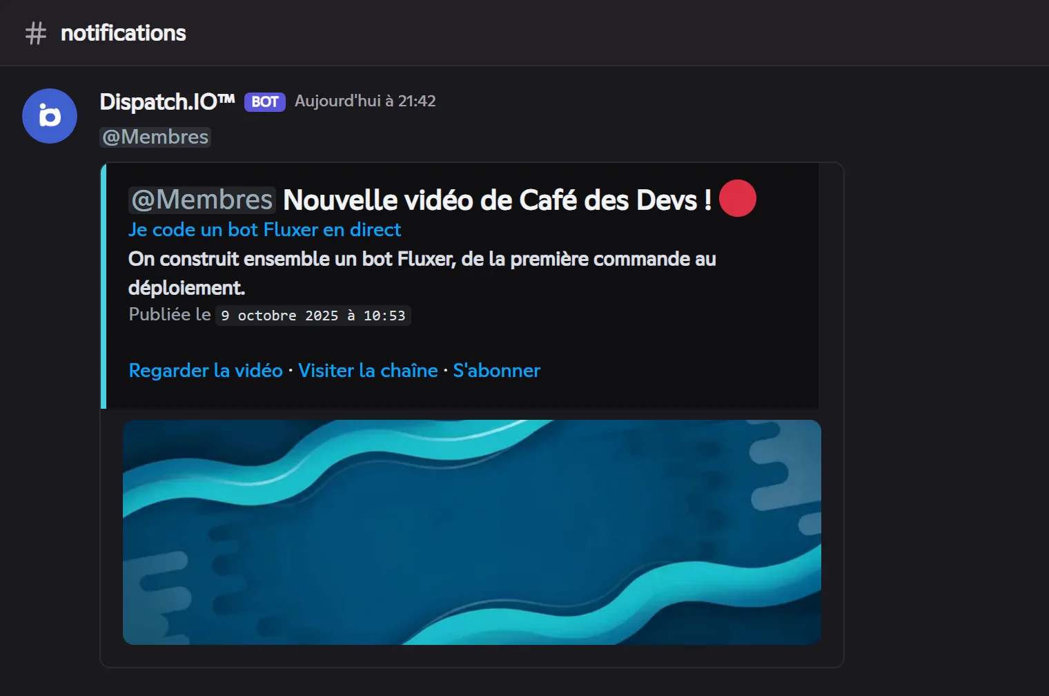 Annonce d'une nouvelle vidéo YouTube
