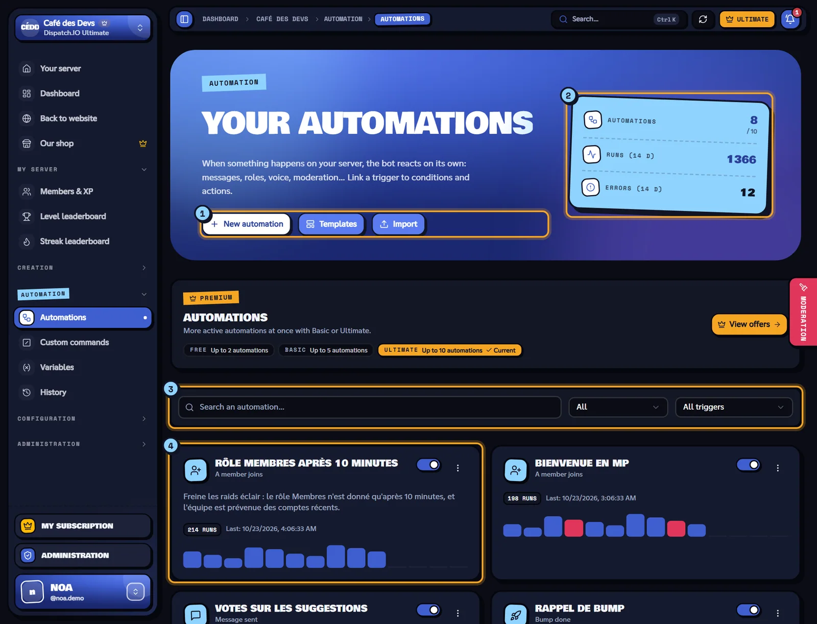 List of the automations of the Café des Devs server