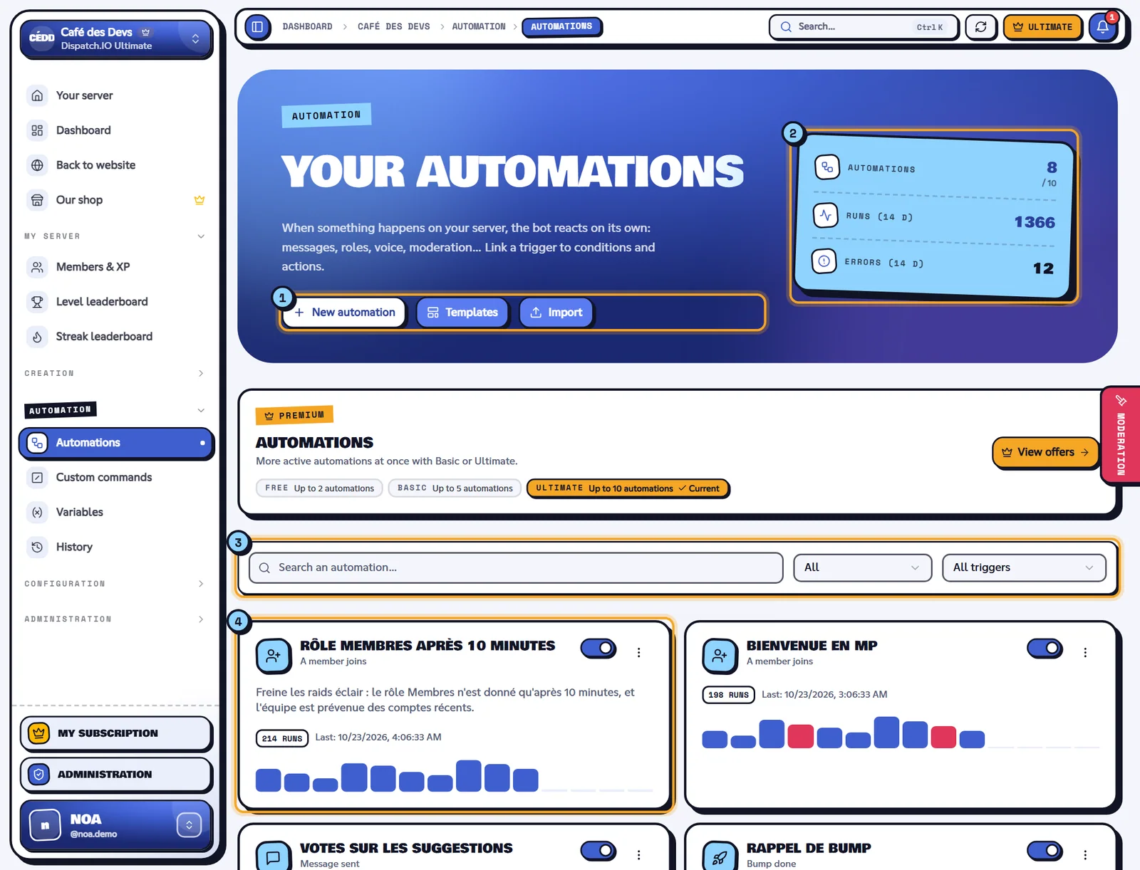 List of the automations of the Café des Devs server