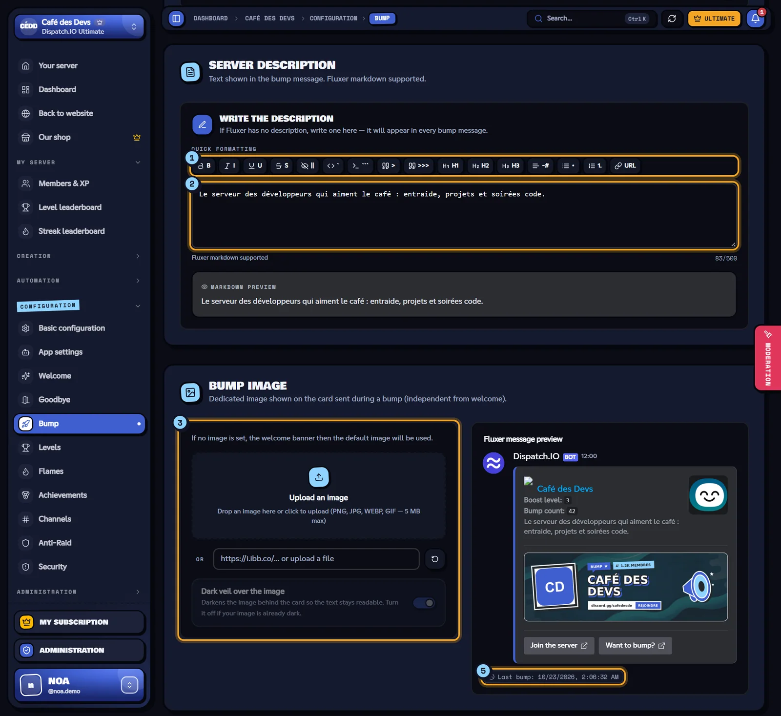 Server description, bump image and Fluxer message preview