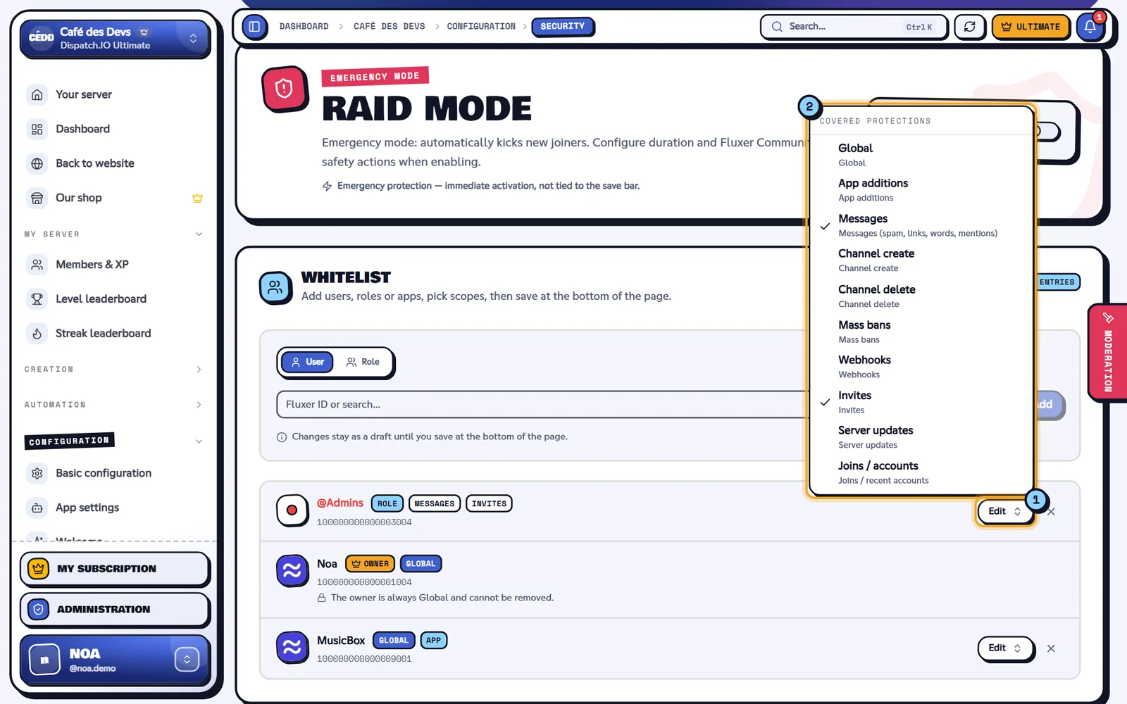The scope picker of an entry. Scope picker open on a whitelist entry