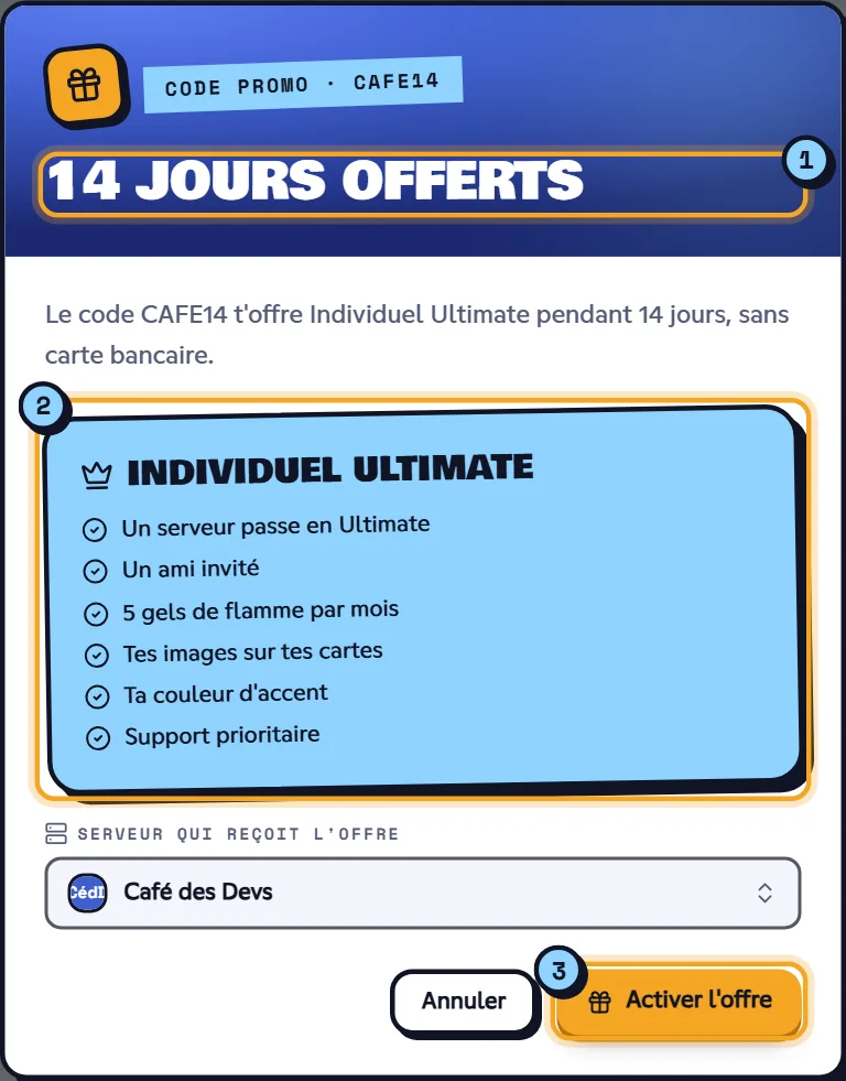 Fenêtre d'un code promo de jours offerts prêt à être activé