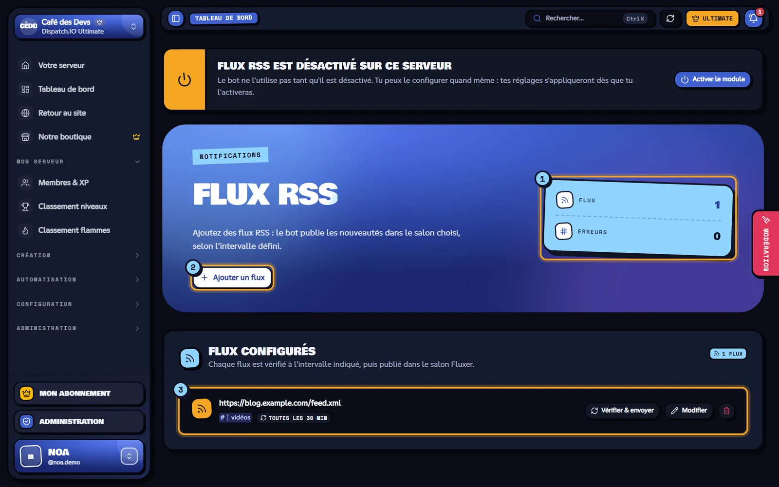 Page Flux RSS avec un flux configuré