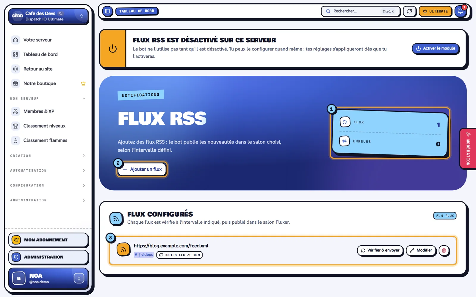 Page Flux RSS avec un flux configuré